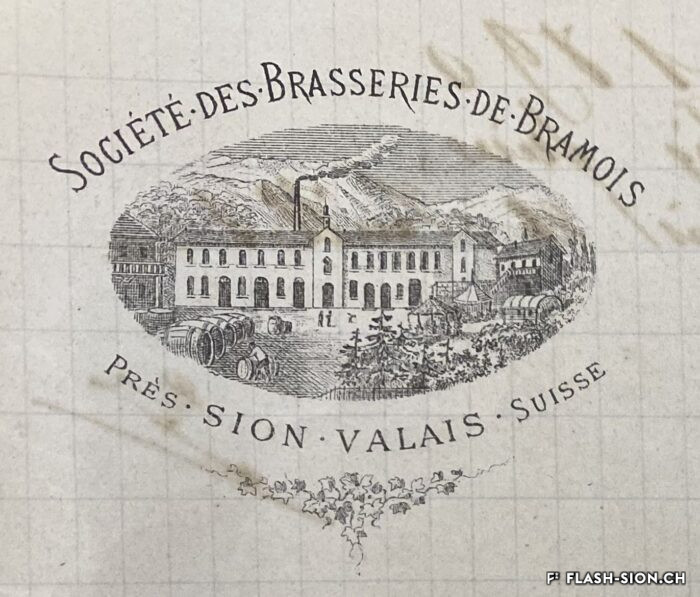 En-tête de lettre de la Société des brasseries de Bramois active entre 1873 et 1876, AEV, Louis de Kalbermatten, 989