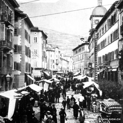 Marché au Grand-Pont, 1902, Archives de la Ville de Sion
