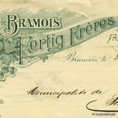 En-tête de lettre de la Brasserie de Bramois reprise par les frères Fertig en 1890, Archives de la Ville de Sion