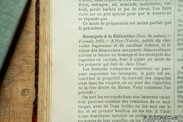 Recette de Joseph Favre « les escargots à la sédunoise », extrait de son « Dictionnaire », collection privée Albert Mudry, 2022 © Pentamedia, Archives de la Ville de Sion