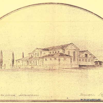 Esquisse des nouveaux abattoirs, vers 1930, Archives de la Ville de Sion