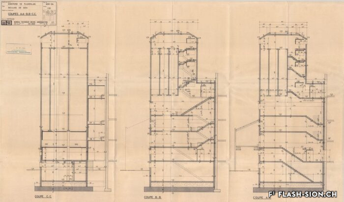 Plan pour la construction d’un silo à blé et modification du bâtiment administratif, Michel Andenmatten, 1982, Archives de la Ville de Sion