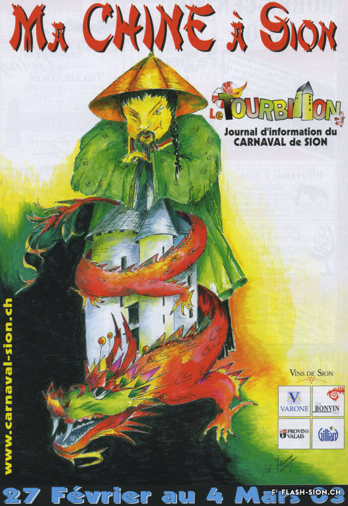 Au fil des ans, « Le Tourbillon », journal du Carnaval de Sion, donne plus de place au programme et aux sponsors qu’à la satire, 2003, Archives de la Ville de Sion