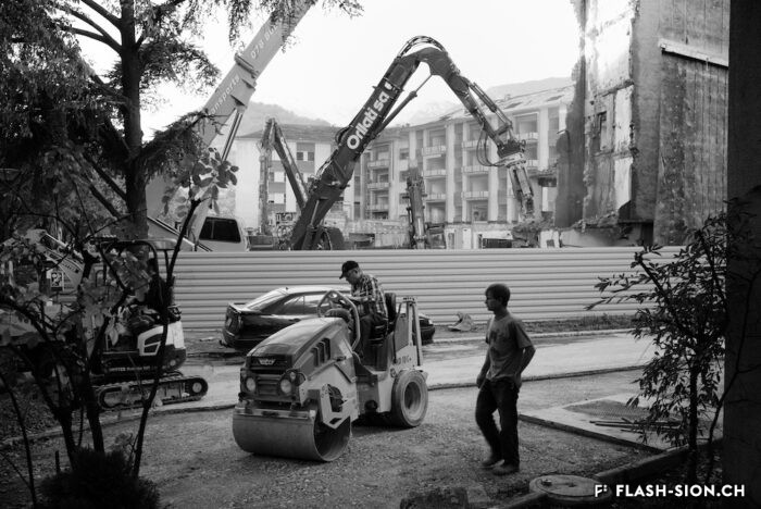 Démolition du complexe de la Matze, 2014 © Claude Coeudevez, Archives de la Ville de Sion