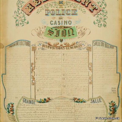Règlement de police du Casino, tableau de Vincent Blatter, 1865. Archives de la Bourgeoisie de Sion © reproduction Michel Martinez