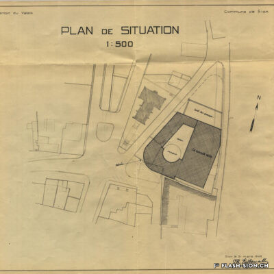 Initiative privée pour la construction d’une grande salle de spectacle à St-Georges, abandonnée peu après le début des travaux, Charles Velatta, 1943, Archives de la Ville de Sion