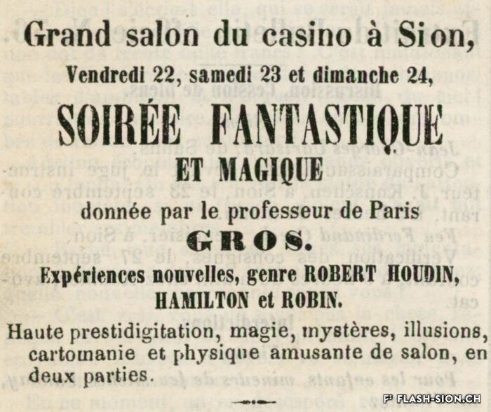 Première « Soirée Fantastique et Magique » qui fait polémique à la Bourgeoisie, 21 septembre 1865, Le Confédéré du Valais