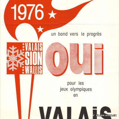 « Un bond vers le progrès OUI pour les Jeux Olympiques en Valais », affiche de 1969 pour les Jeux Olympiques 1976, Archives de la Ville de Sion