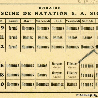 Horaire de la piscine, 1924-1926, Archives de la Ville de Sion