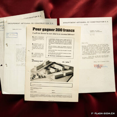 En 1955, le Groupement Artisanal lance un concours pour trouver un nom au futur complexe, 2023 © Pentamedia, Archives de la Ville de Sion