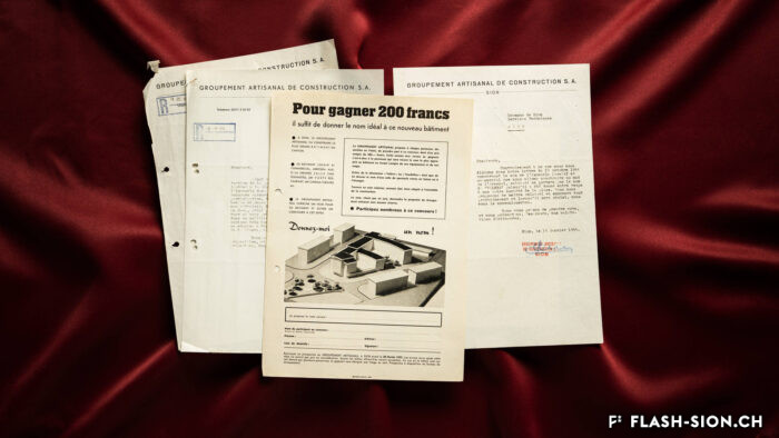 En 1955, le Groupement Artisanal lance un concours pour trouver un nom au futur complexe, 2023 © Pentamedia, Archives de la Ville de Sion