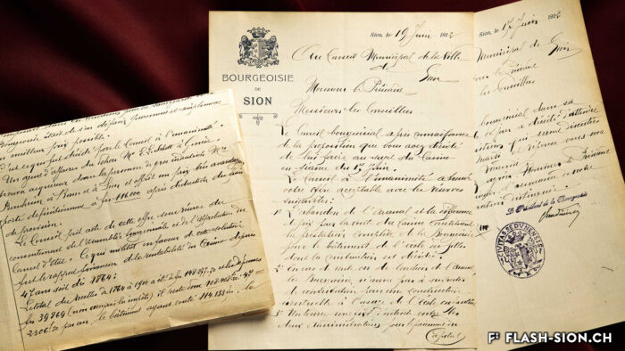 Correspondances de la Bourgeoisie lors de la vente du Casino à la Municipalité, janvier à juin 1912 © Pentamedia, Archives de la ville de Sion, 2023