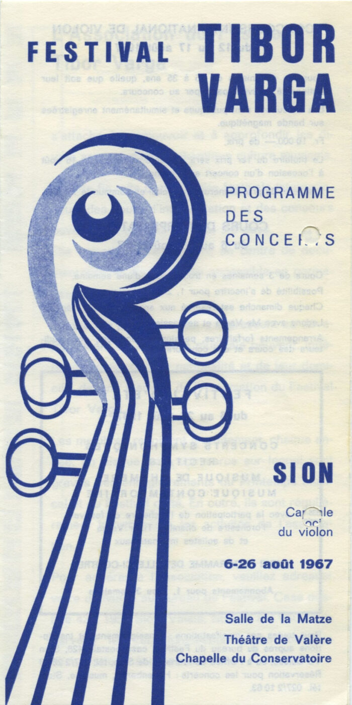 Flyer pour le 4ème festival qui prend alors officiellement le nom de Festival Tibor Varga, 1967, Archives de la Ville de Sion