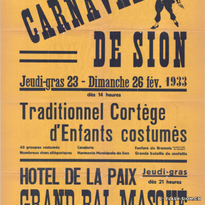 Affiche pour le traditionnel cortège organisé par la Pouponnière valaisanne en 1933, Archives de la Ville de Sion