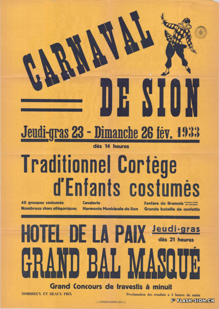 Affiche pour le traditionnel cortège organisé par la Pouponnière valaisanne en 1933, Archives de la Ville de Sion