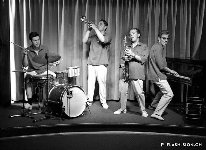 Orchestre Puttalaz-Schmid-Sauthier-Taramarcaz au dancing de la Matze, Sion, 1960 © Philippe Schmid, Médiathèque Valais - Martigny