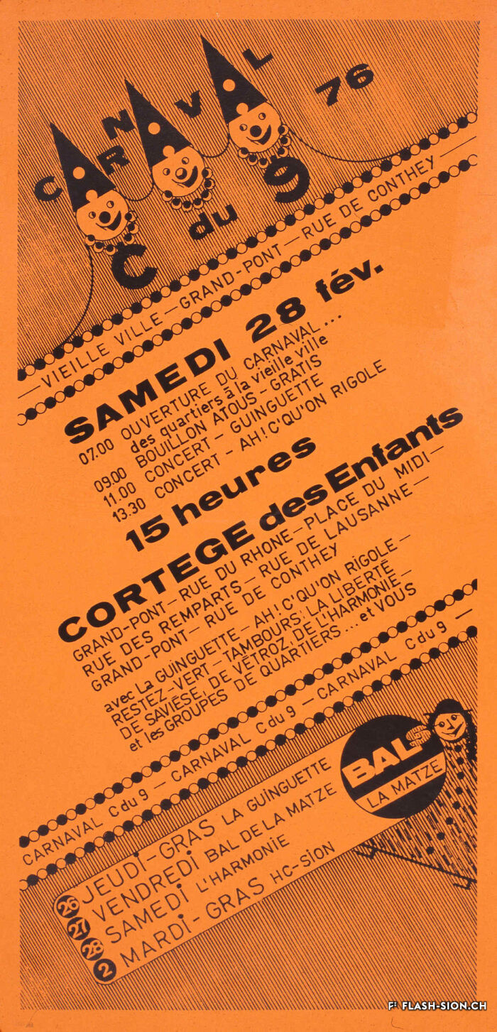 Affiche « C du 9 » pour le premier carnaval organisé par l’association du Carnaval de Sion, 1976, Médiathèque Valais – Sion