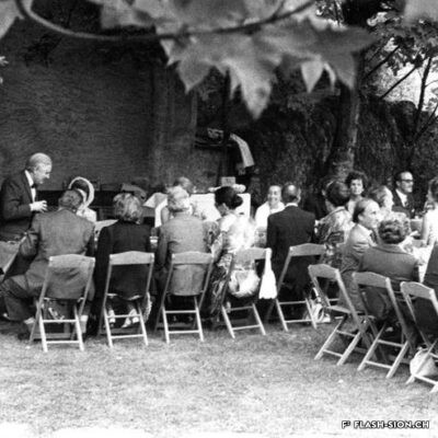 Repas à la Majorie pour célébrer le dixième anniversaire du Festival Tibor Varga, 1973, Archives de la Ville de Sion