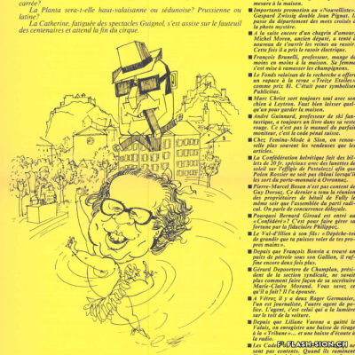 « La Terreur », journal de carnaval paraissant à Sion, caricature la « bataille de la Planta », 1982, Archives de la Ville de Sion