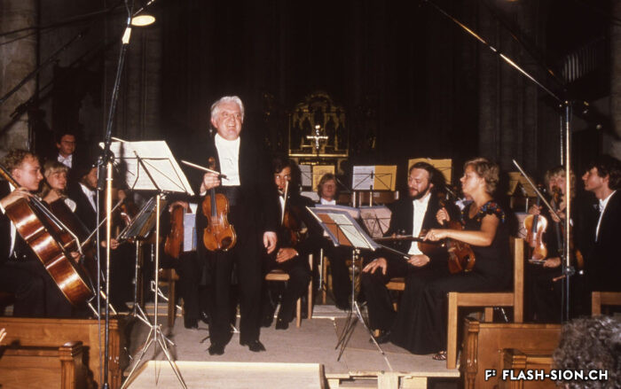 Tibor Varga et son orchestre lors du Festival Tibor Varga, 1980, Archives de la Ville de Sion